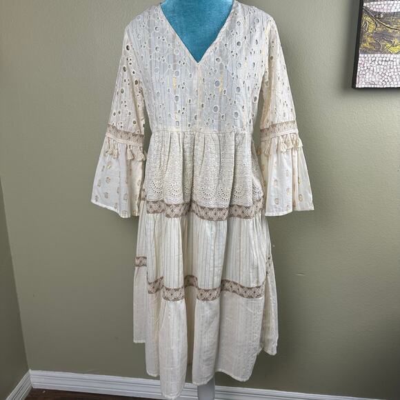 NAOO Nation AK Outfits Women S Dress 3/4 bell sleeve, 3 tiers BOHO peasant - Picture 1 of 10